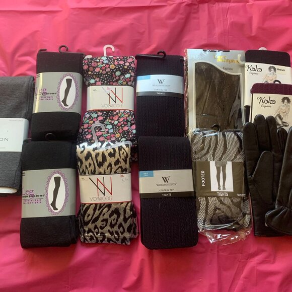 Lot of leggings and a pair of leather gloves - Picture 1 of 4